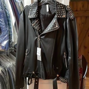 Zara Man XXL faux leather embellished motorcycle jacket. With tags. Never worn.
